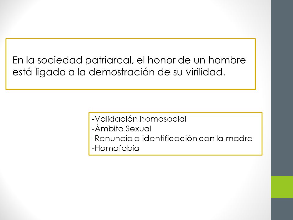 En la sociedad patriarcal, el honor de un hombre está ligado a la demostración de su virilidad.