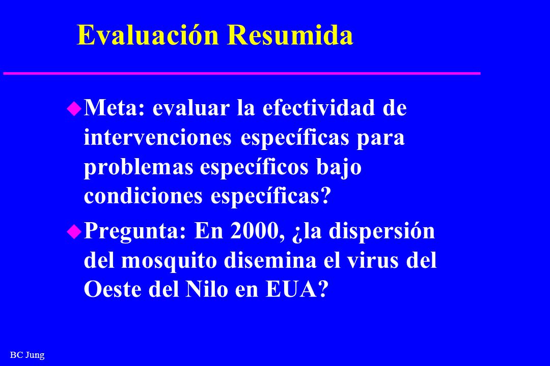 Evaluación Resumida Meta: evaluar la efectividad de intervenciones específicas para problemas específicos bajo condiciones específicas