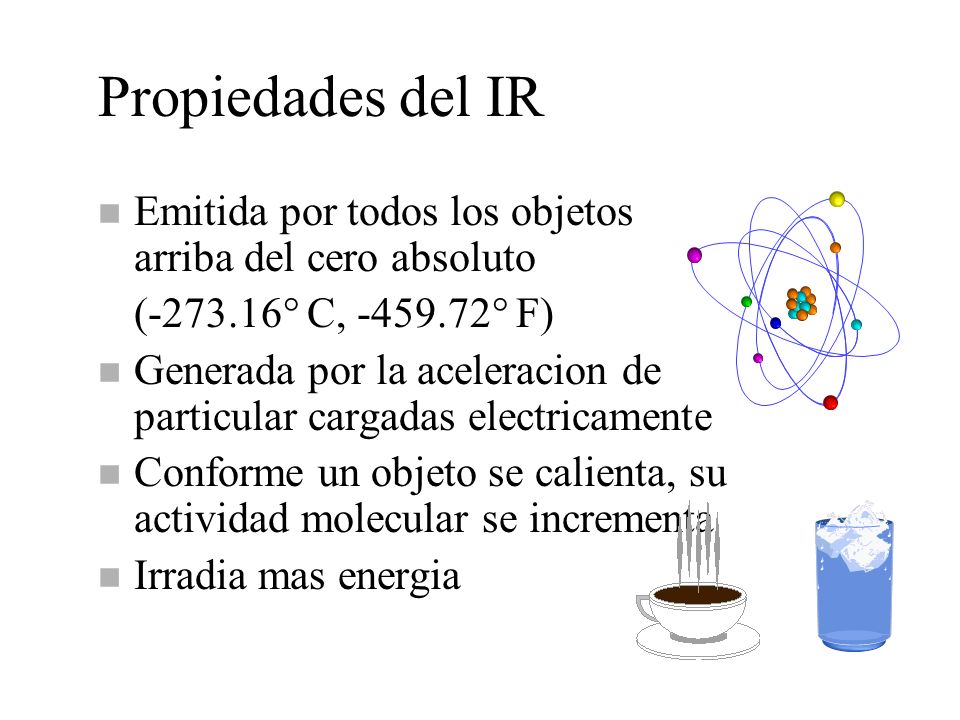 Propiedades del IR Emitida por todos los objetos arriba del cero absoluto. ( ° C, ° F)