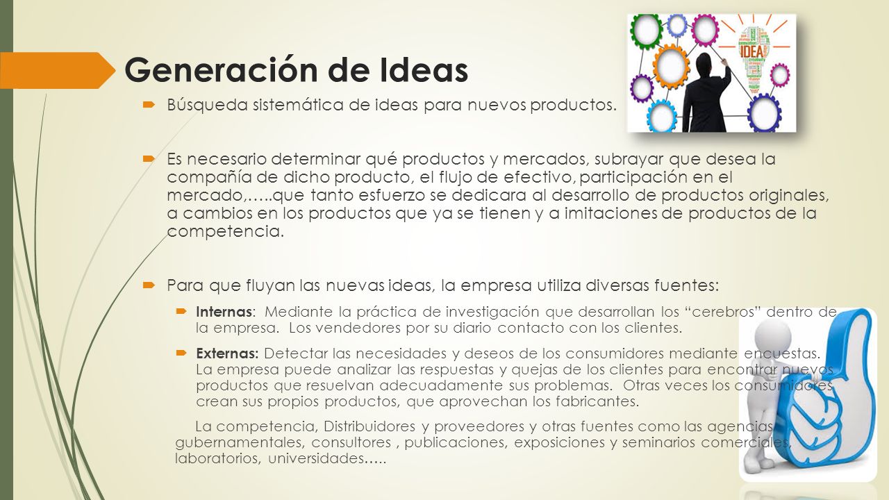 Generación de Ideas Búsqueda sistemática de ideas para nuevos productos.
