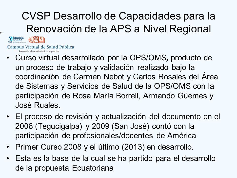 CVSP Desarrollo de Capacidades para la Renovación de la APS a Nivel Regional