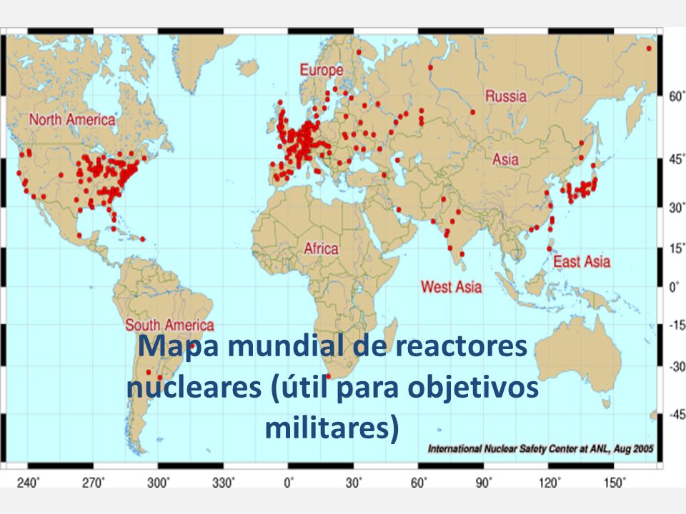Mapa mundial de reactores nucleares (útil para objetivos militares)