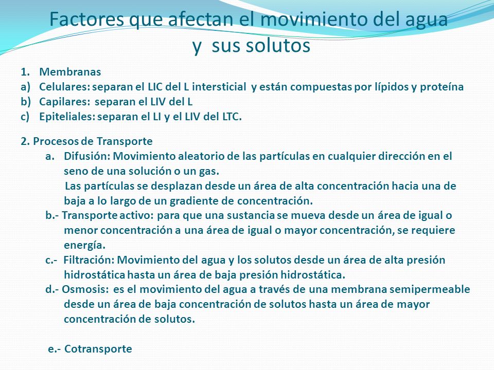 Factores que afectan el movimiento del agua y sus solutos
