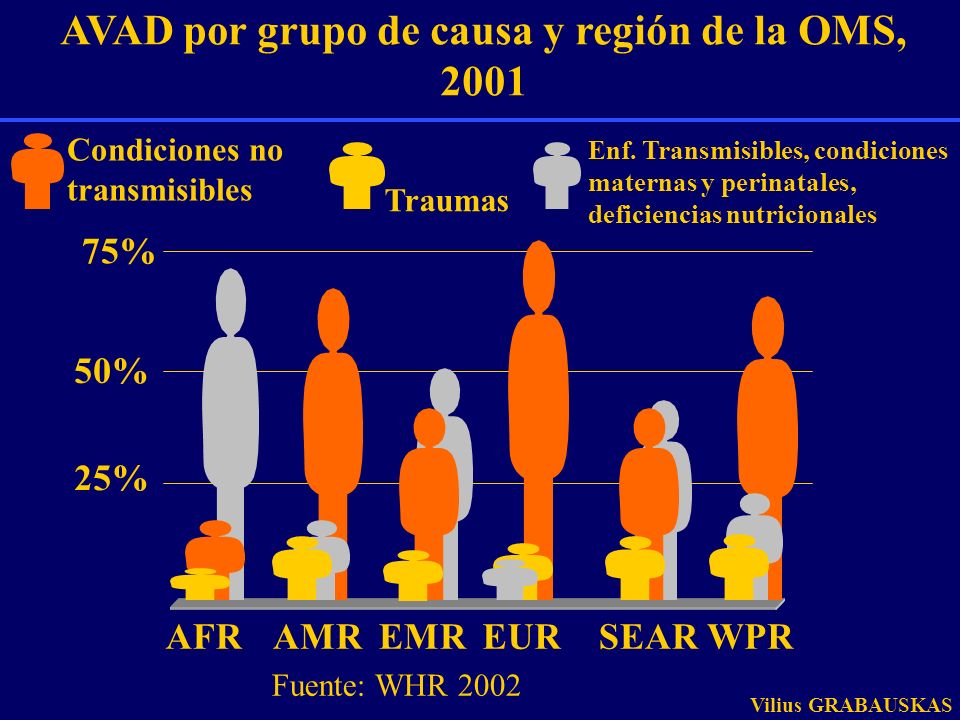 AVAD por grupo de causa y región de la OMS, 2001