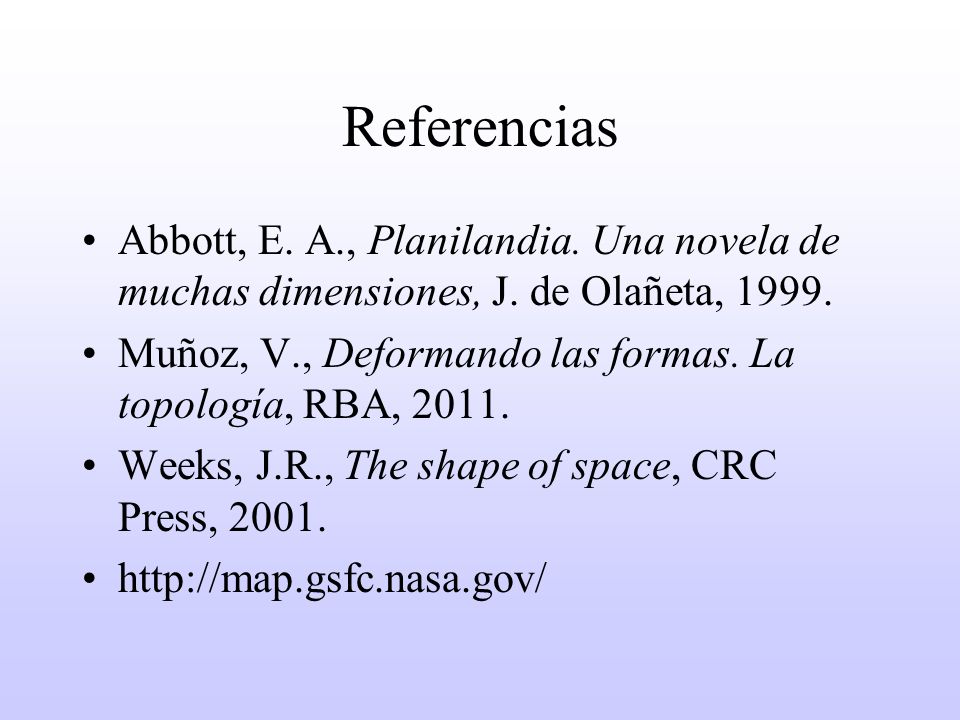Referencias Abbott, E. A., Planilandia. Una novela de muchas dimensiones, J. de Olañeta,