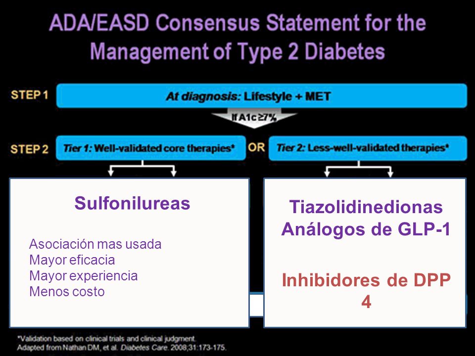 Sulfonilureas Tiazolidinedionas Análogos de GLP-1 Inhibidores de DPP 4