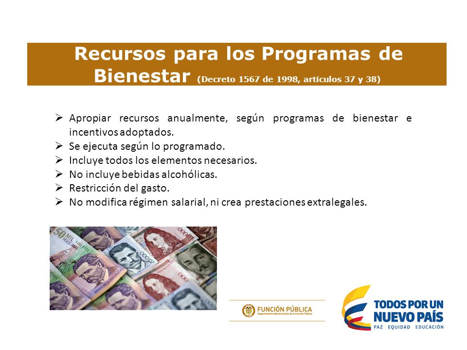 5. Incentivos Recursos para los Programas de Bienestar (Decreto 1567 de 1998, artículos 37 y 38)