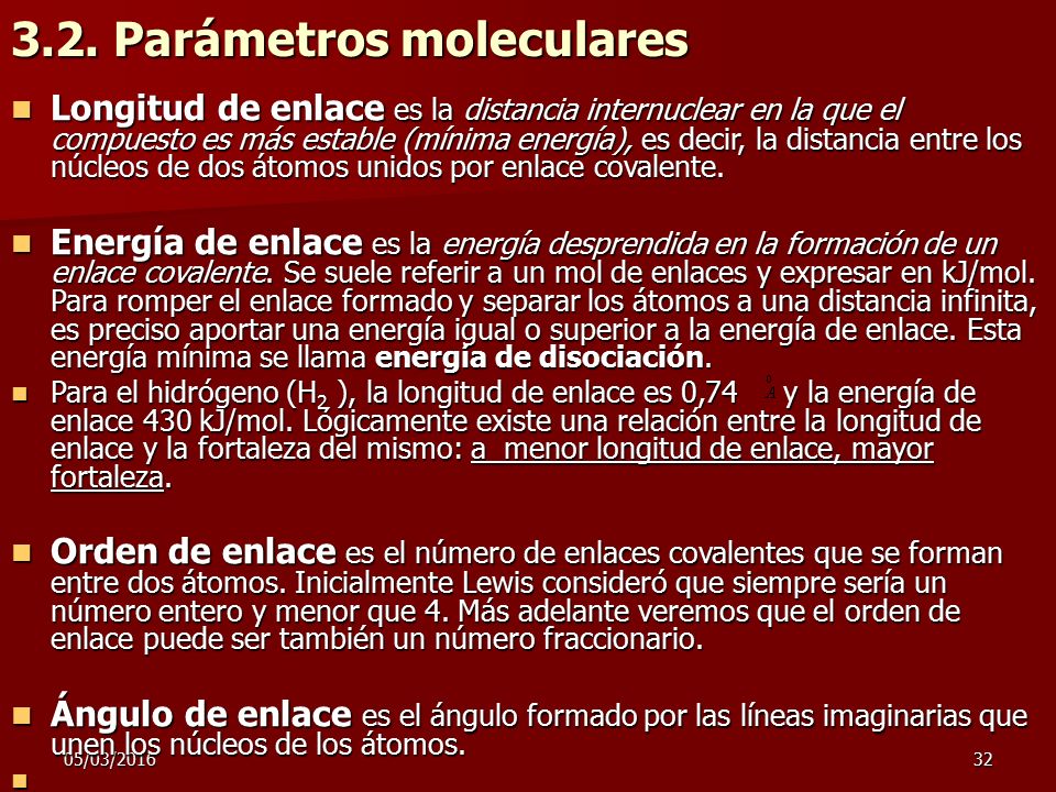 3.2. Parámetros moleculares