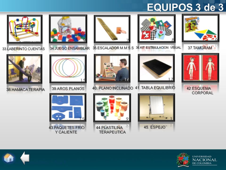 EQUIPOS 3 de 3 37.TAMGRAM 39.AROS PLANOS 40. PLANO INCLINADO