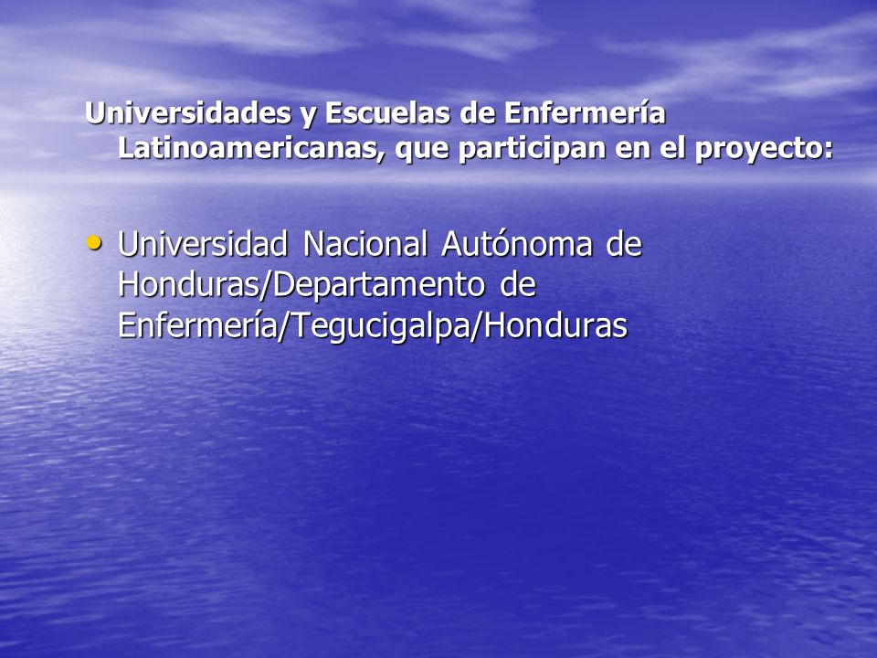 Universidades y Escuelas de Enfermería Latinoamericanas, que participan en el proyecto: