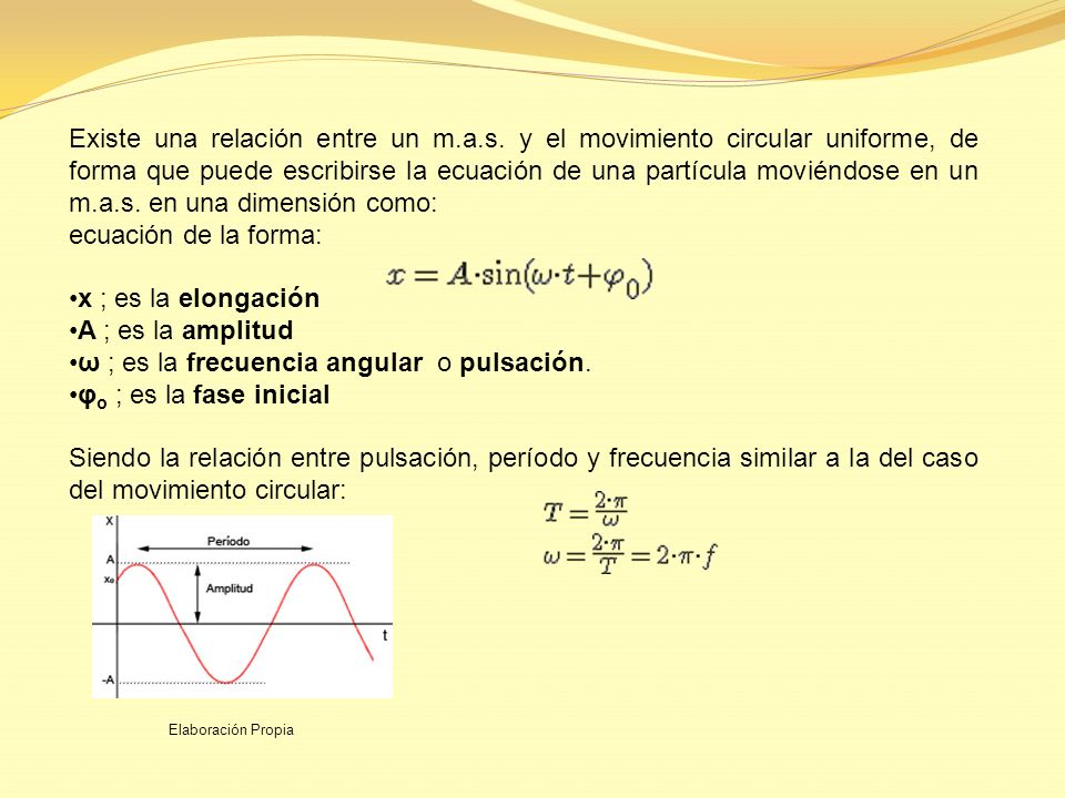 ω ; es la frecuencia angular o pulsación. φo ; es la fase inicial