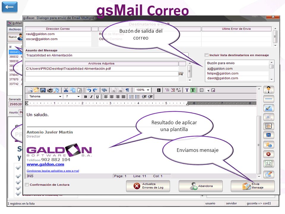 gsMail Correo ← Buzón de salida del correo