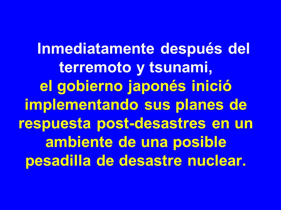 Inmediatamente después del terremoto y tsunami, el gobierno japonés inició implementando sus planes de respuesta post-desastres en un ambiente de una posible pesadilla de desastre nuclear.