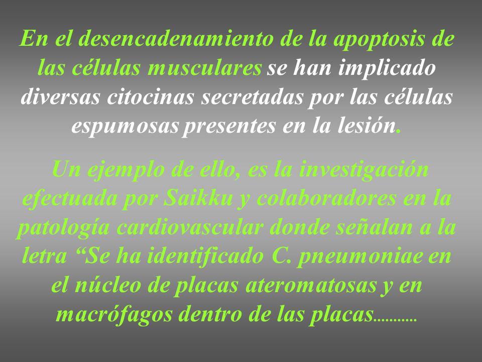 En el desencadenamiento de la apoptosis de las células musculares se han implicado diversas citocinas secretadas por las células espumosas presentes en la lesión.