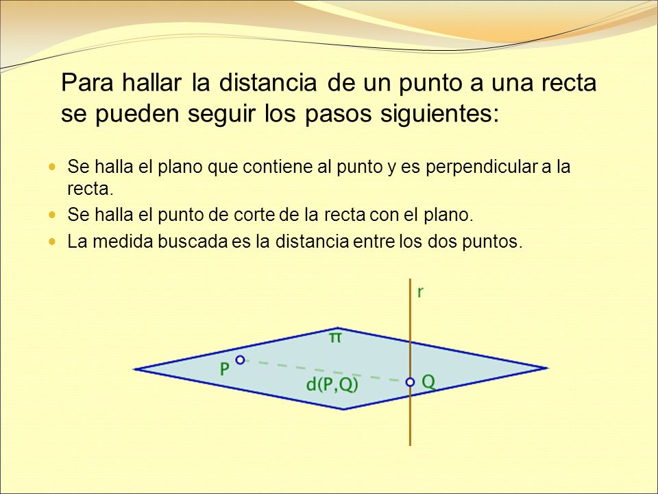 Para hallar la distancia de un punto a una recta se pueden seguir los pasos siguientes:
