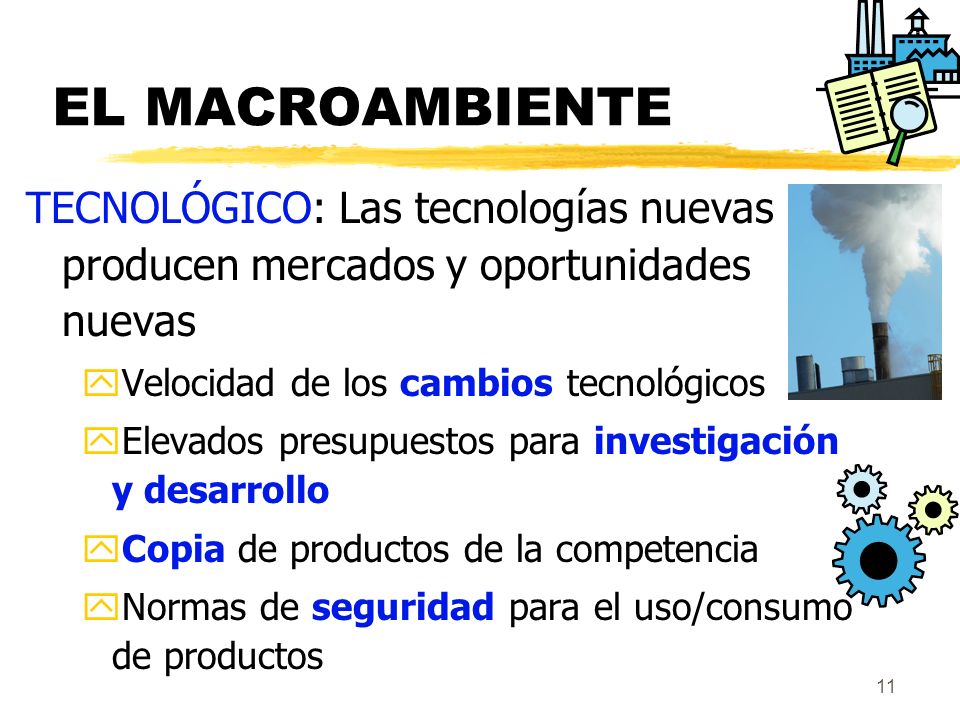 EL MACROAMBIENTE TECNOLÓGICO: Las tecnologías nuevas producen mercados y oportunidades nuevas. Velocidad de los cambios tecnológicos.