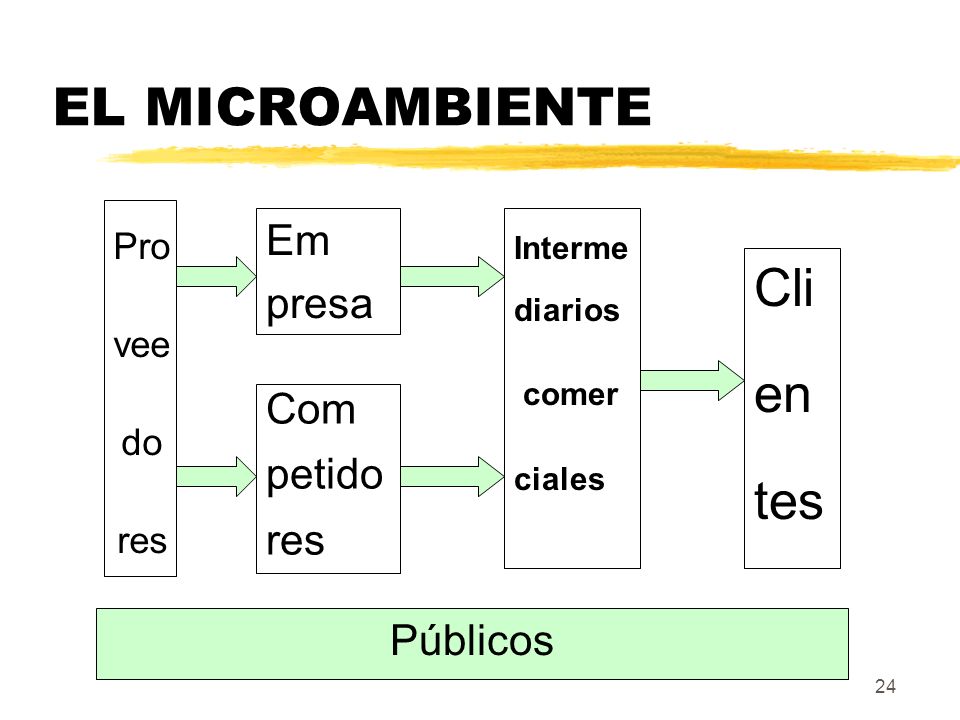 EL MICROAMBIENTE Cli en tes Em presa Com petido res Públicos Pro vee