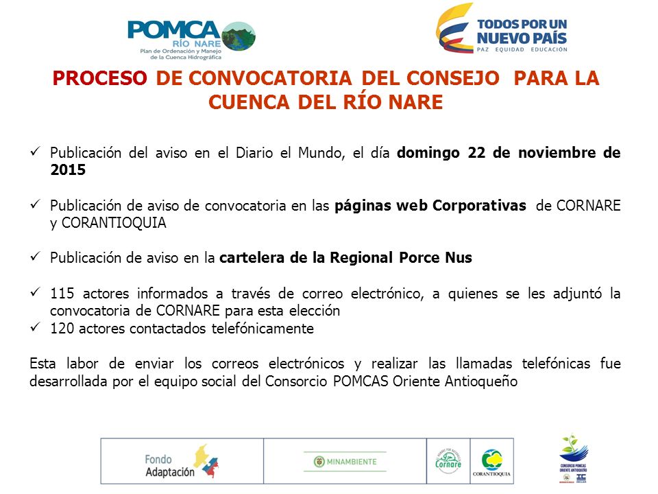 PROCESO DE CONVOCATORIA DEL CONSEJO PARA LA CUENCA DEL RÍO NARE