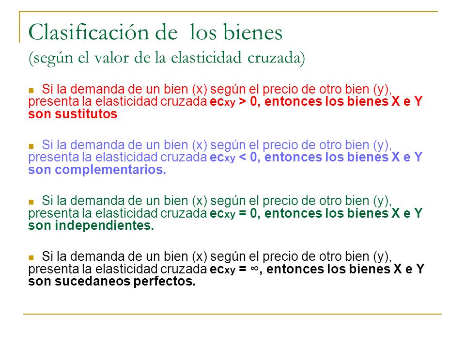 Clasificación de los bienes (según el valor de la elasticidad cruzada)