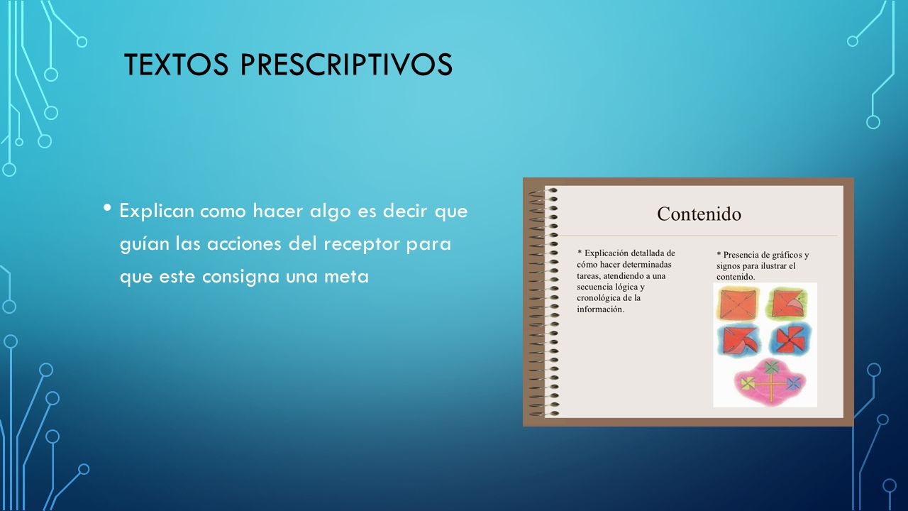 Textos prescriptivos Explican como hacer algo es decir que guían las acciones del receptor para que este consigna una meta.