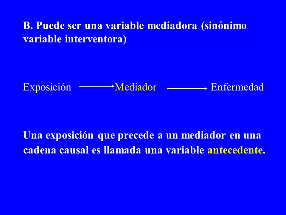 B. Puede ser una variable mediadora (sinónimo variable interventora)
