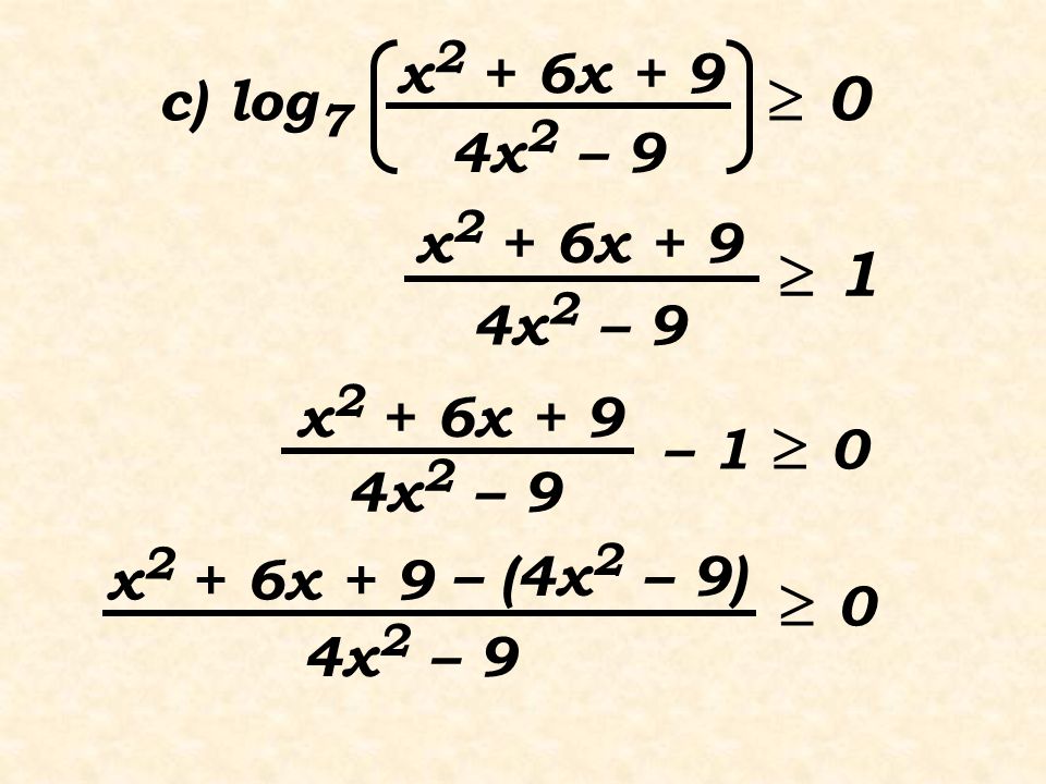  1  0 x2 + 6x + 9 c) log7  0 4x2 – 9 x2 + 6x + 9 4x2 – 9