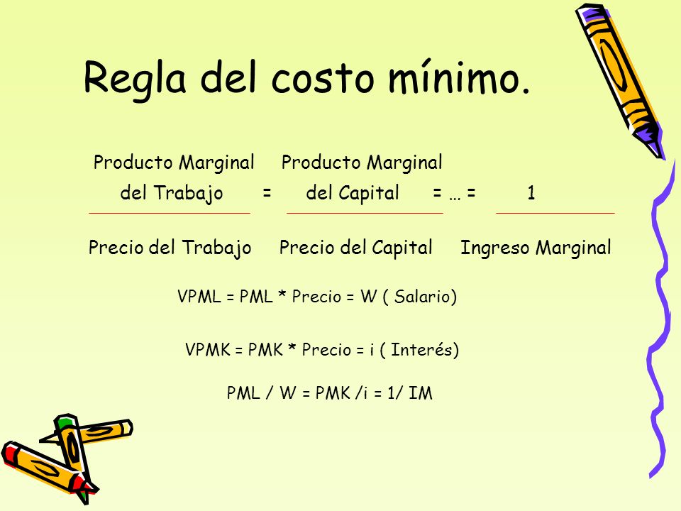 Regla del costo mínimo. Producto Marginal Producto Marginal