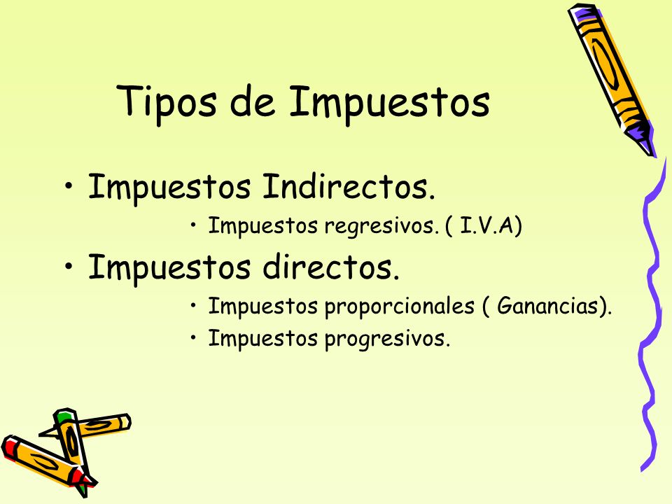 Tipos de Impuestos Impuestos Indirectos. Impuestos directos.