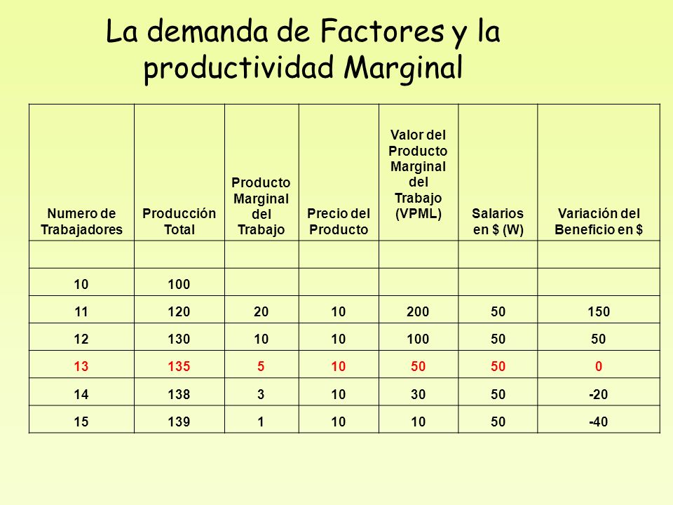 La demanda de Factores y la productividad Marginal