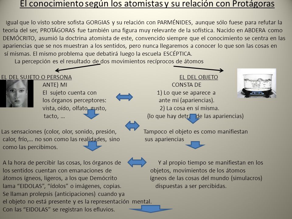 El conocimiento según los atomistas y su relación con Protágoras
