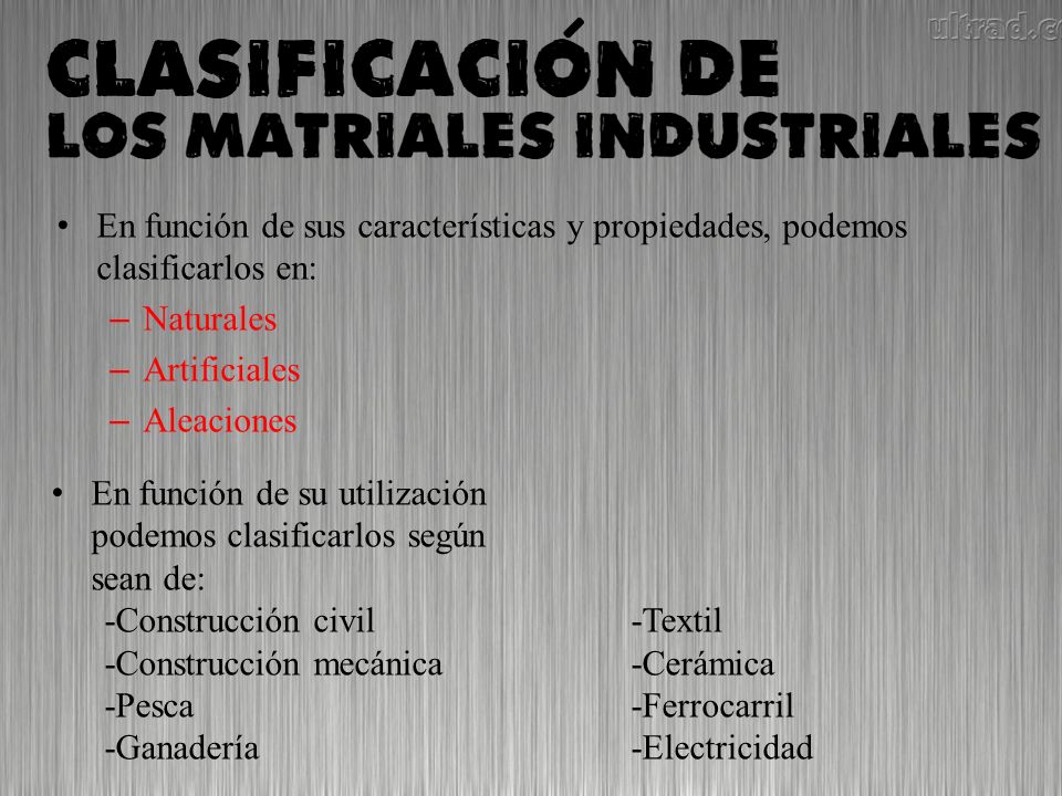 En función de sus características y propiedades, podemos clasificarlos en: