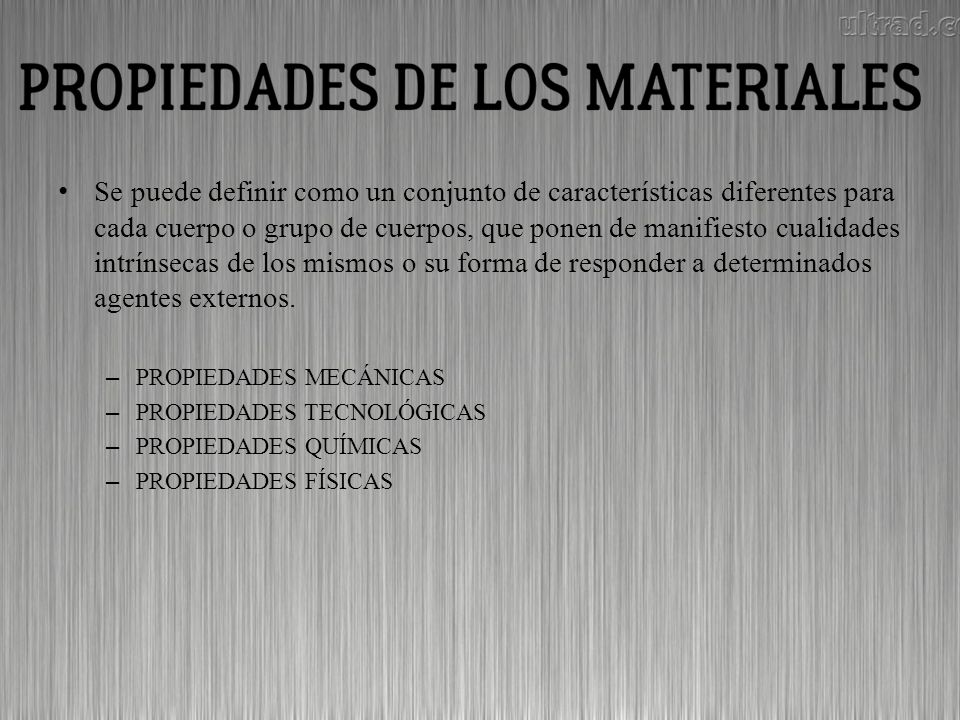 Se puede definir como un conjunto de características diferentes para cada cuerpo o grupo de cuerpos, que ponen de manifiesto cualidades intrínsecas de los mismos o su forma de responder a determinados agentes externos.