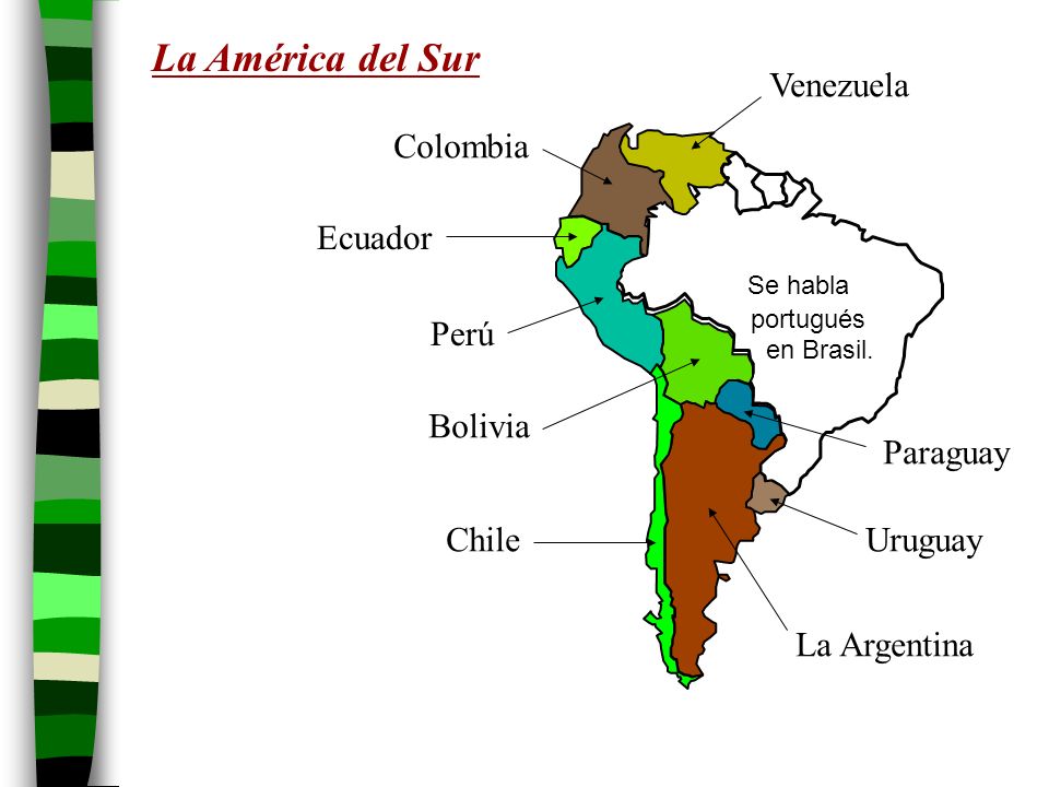 La América del Sur Venezuela Colombia Se habla Ecuador Perú Bolivia