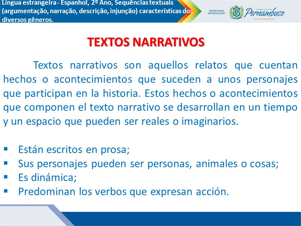 Língua estrangeira - Espanhol, 2º Ano, Sequências textuais (argumentação, narração, descrição, injunção) características dos diversos gêneros.