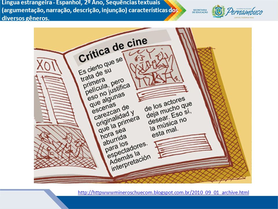 Língua estrangeira - Espanhol, 2º Ano, Sequências textuais (argumentação, narração, descrição, injunção) características dos diversos gêneros.