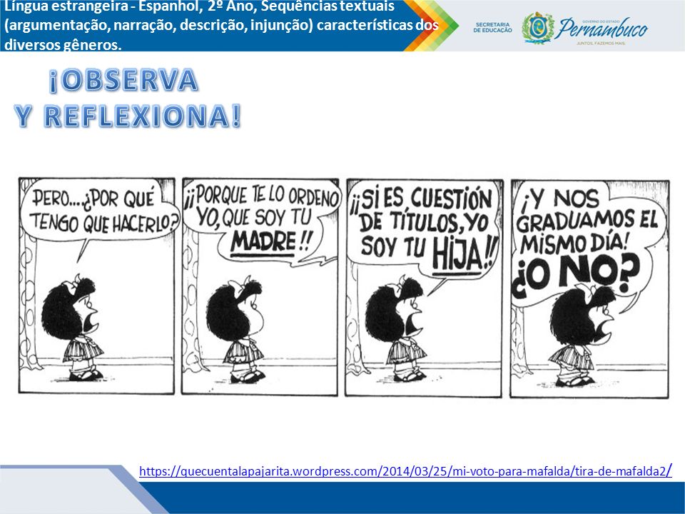 Língua estrangeira - Espanhol, 2º Ano, Sequências textuais (argumentação, narração, descrição, injunção) características dos diversos gêneros.