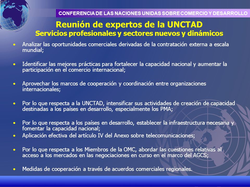 Reunión de expertos de la UNCTAD Servicios profesionales y sectores nuevos y dinámicos