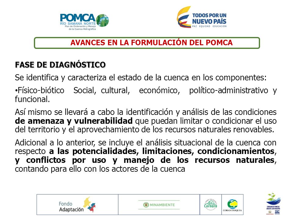 Se identifica y caracteriza el estado de la cuenca en los componentes: