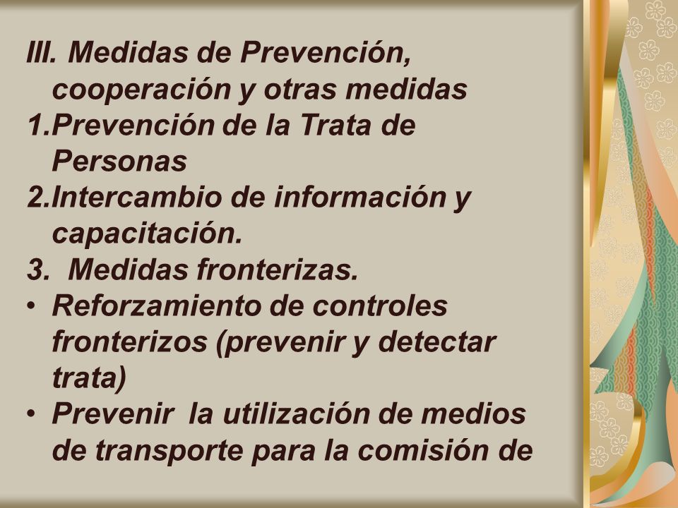 III. Medidas de Prevención, cooperación y otras medidas