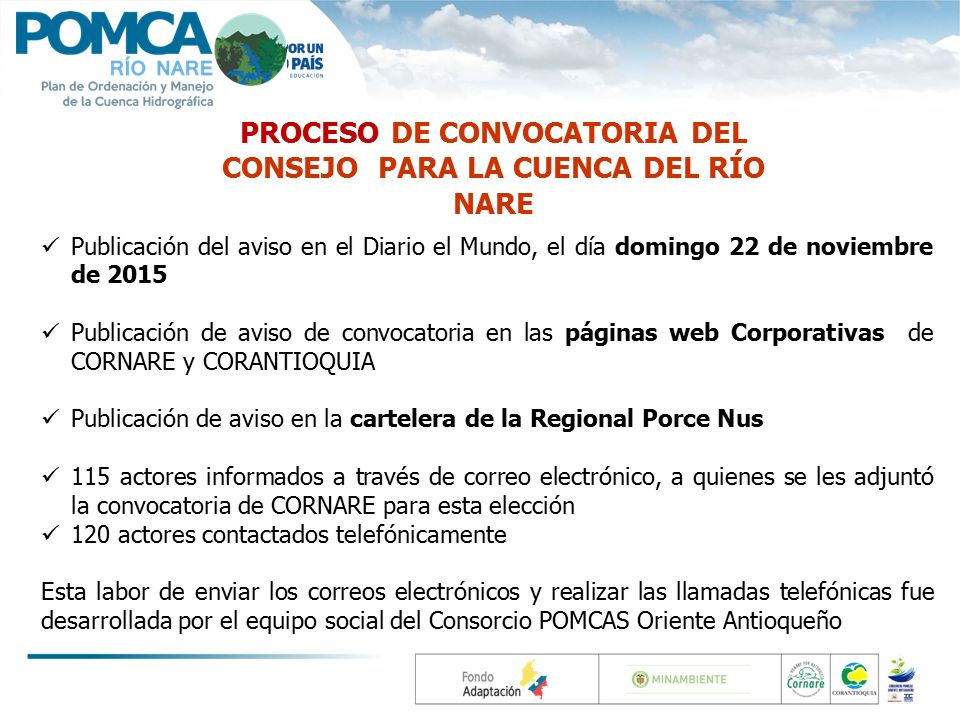 PROCESO DE CONVOCATORIA DEL CONSEJO PARA LA CUENCA DEL RÍO NARE