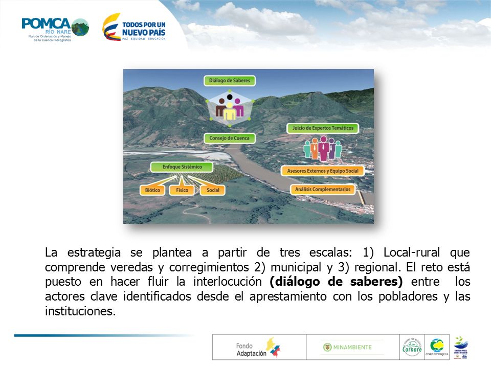 La estrategia se plantea a partir de tres escalas: 1) Local-rural que comprende veredas y corregimientos 2) municipal y 3) regional.