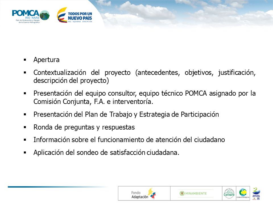 Apertura Contextualización del proyecto (antecedentes, objetivos, justificación, descripción del proyecto)