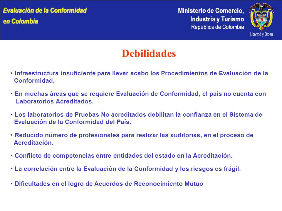 Debilidades Evaluación de la Conformidad en Colombia