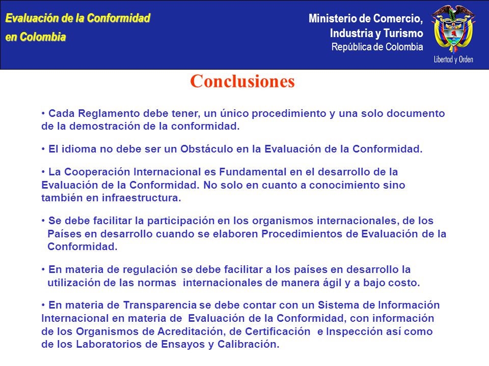 Conclusiones Evaluación de la Conformidad en Colombia