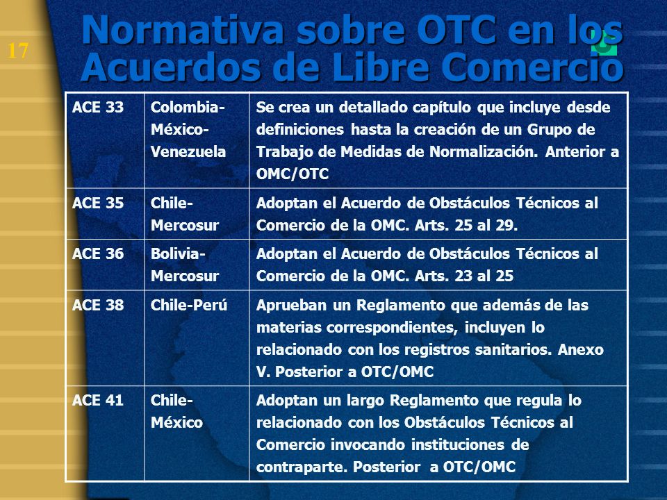Normativa sobre OTC en los Acuerdos de Libre Comercio