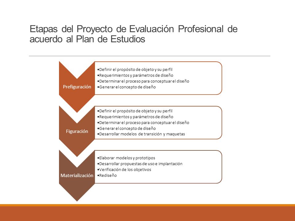Etapas del Proyecto de Evaluación Profesional de acuerdo al Plan de Estudios