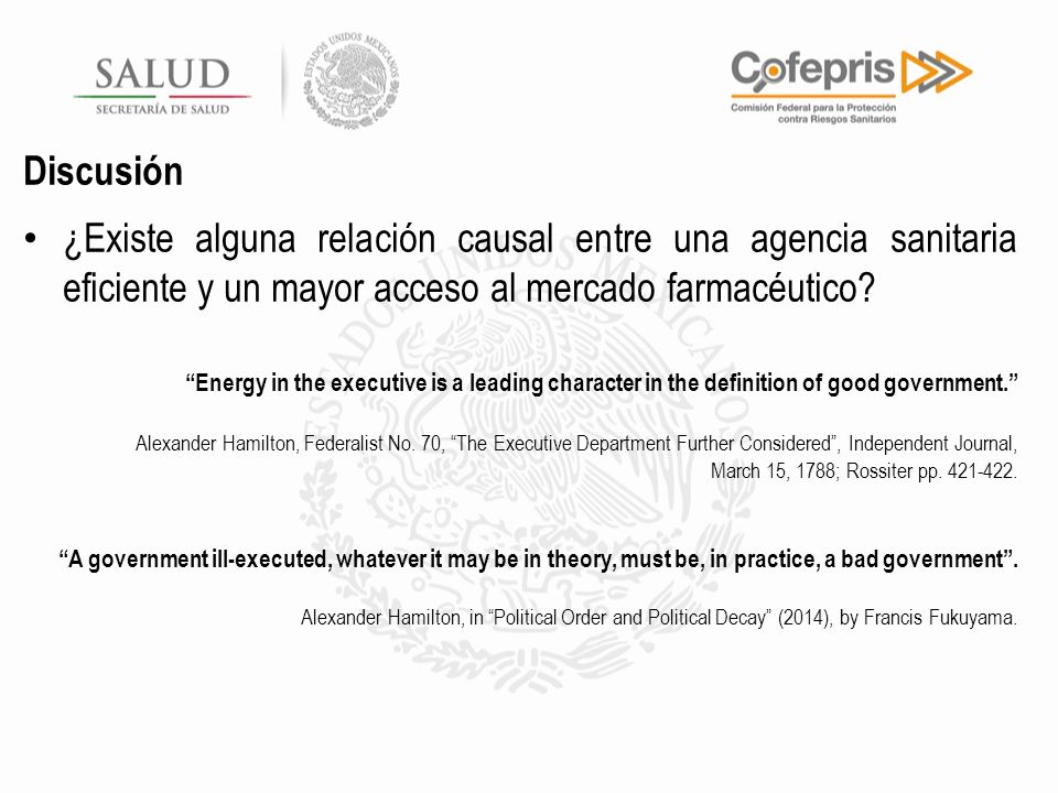 Discusión ¿Existe alguna relación causal entre una agencia sanitaria eficiente y un mayor acceso al mercado farmacéutico