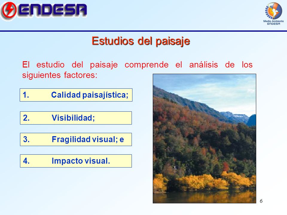 Estudios del paisaje El estudio del paisaje comprende el análisis de los siguientes factores: 1. Calidad paisajística;