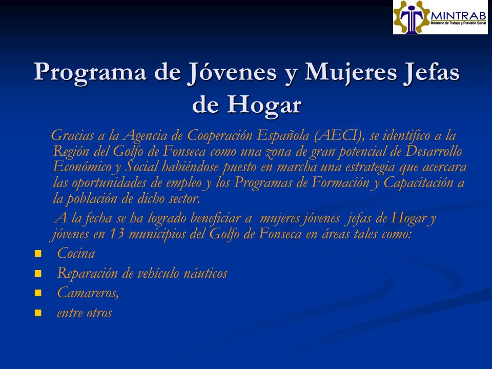 Programa de Jóvenes y Mujeres Jefas de Hogar