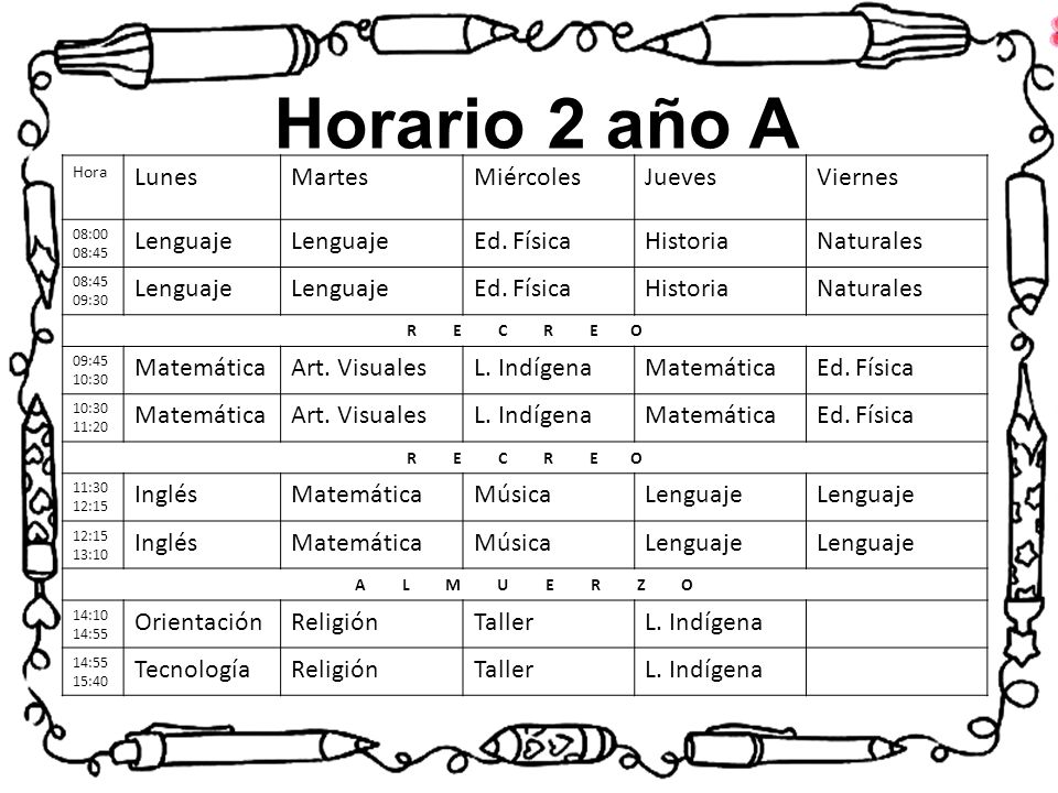 Horario 2 año A Lunes Martes Miércoles Jueves Viernes Lenguaje